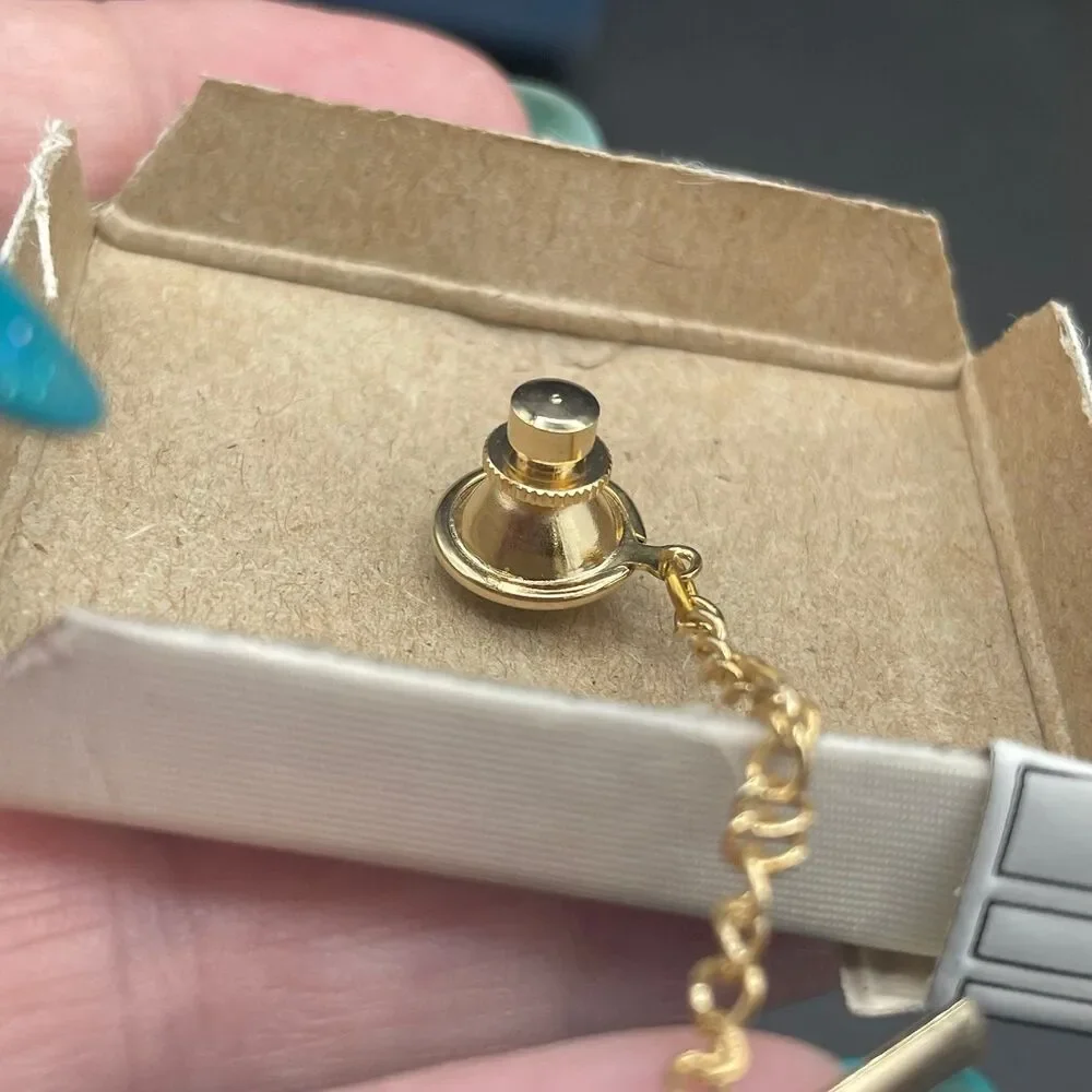 Vintage Swank Tie Tack Genuine Tigereye Gold Tone Round Men's Jewelry In Box